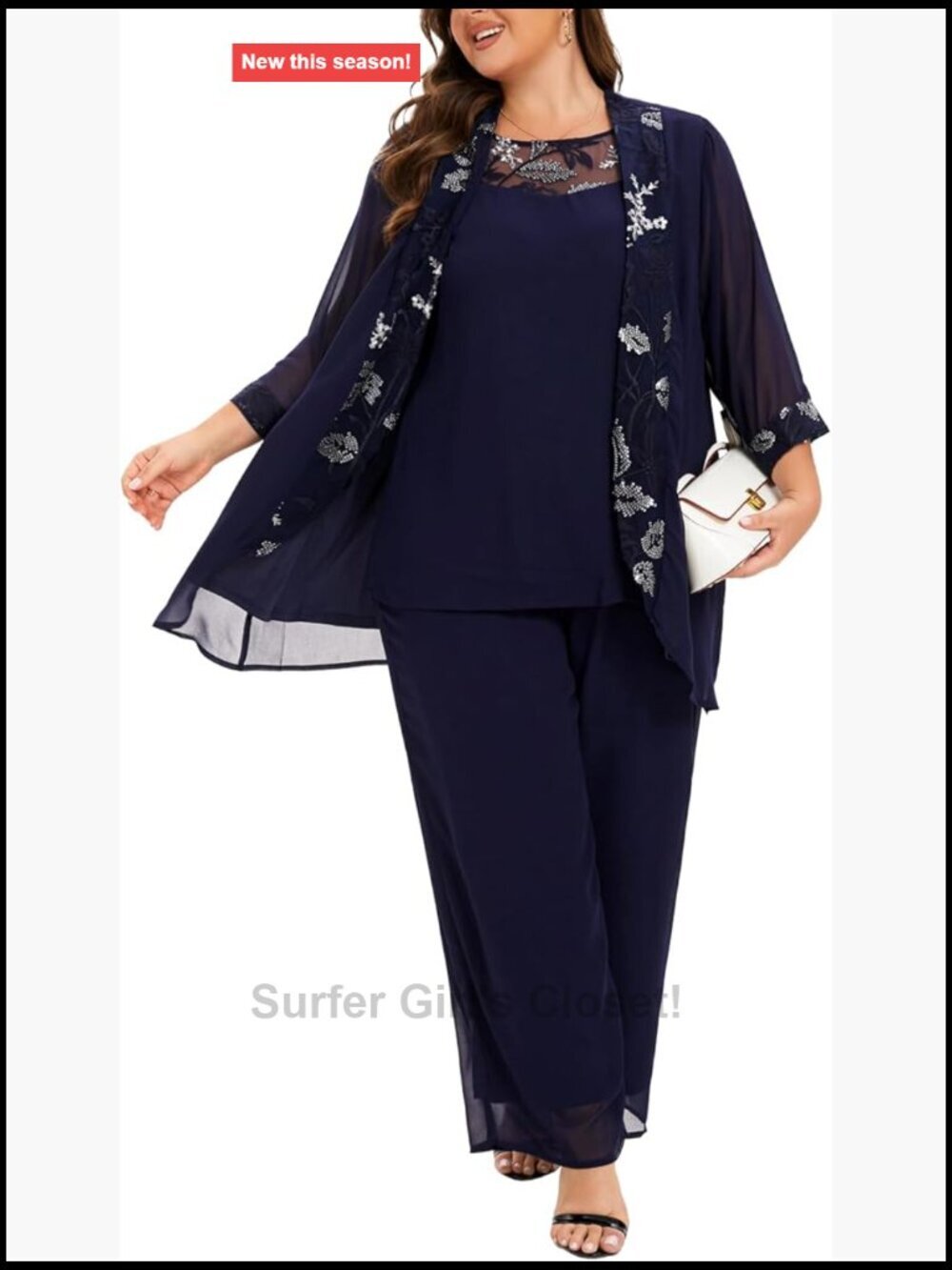 Women's Plus Size 3 Piece Chiffon Pant Suit Wedding Outfit